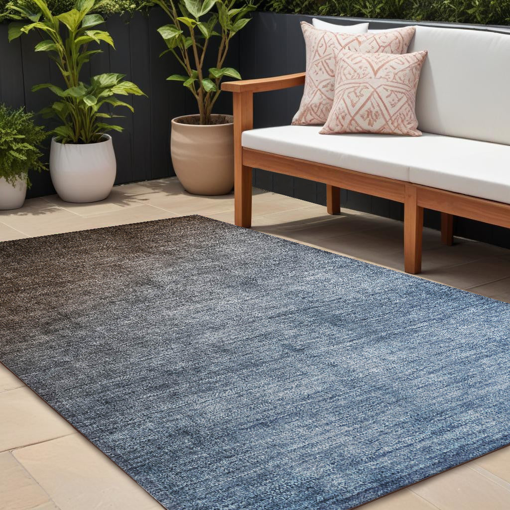 10' X 14' Blue And Green Ombre Washable Non Skid Indoor Outdoor Area Rug