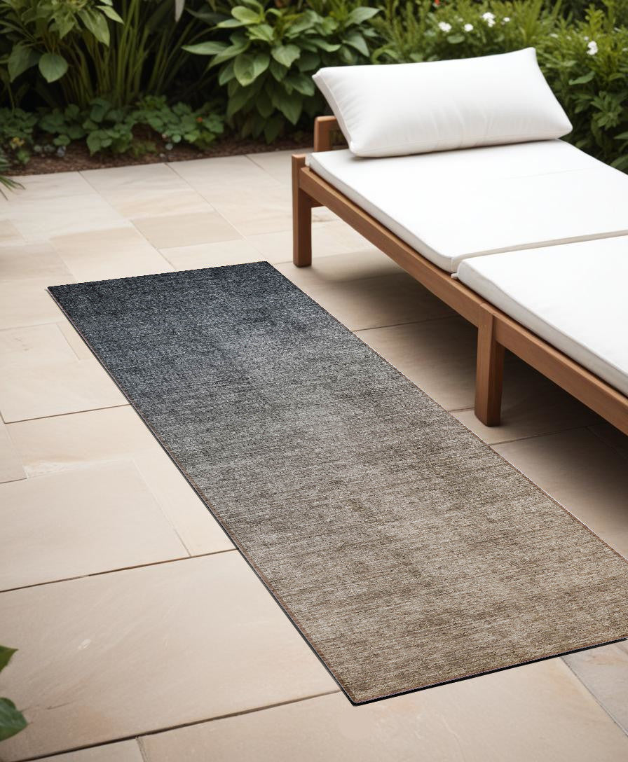 8' Runner Taupe And Gray Ombre Washable Non Skid Indoor Outdoor Runner Rug
