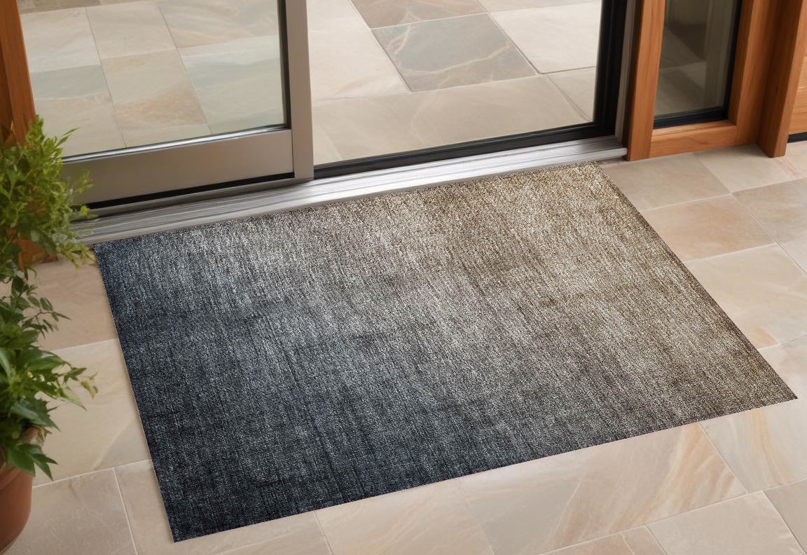 3' X 5' Taupe And Gray Ombre Washable Non Skid Indoor Outdoor Area Rug
