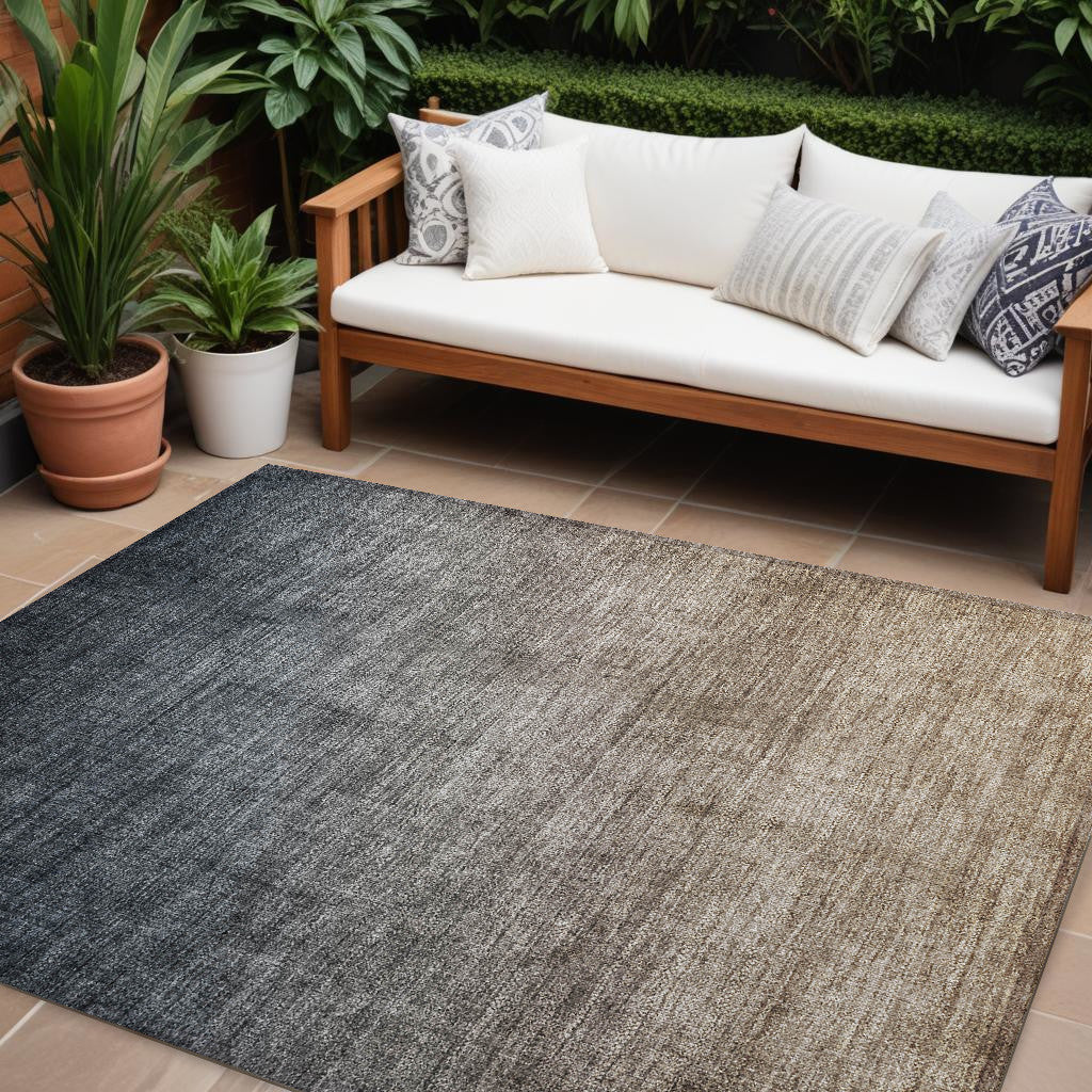 9' X 12' Taupe And Gray Ombre Washable Non Skid Indoor Outdoor Area Rug