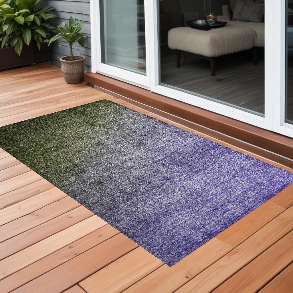 3' X 5' Olive Green And Purple Ombre Washable Non Skid Indoor Outdoor Area Rug