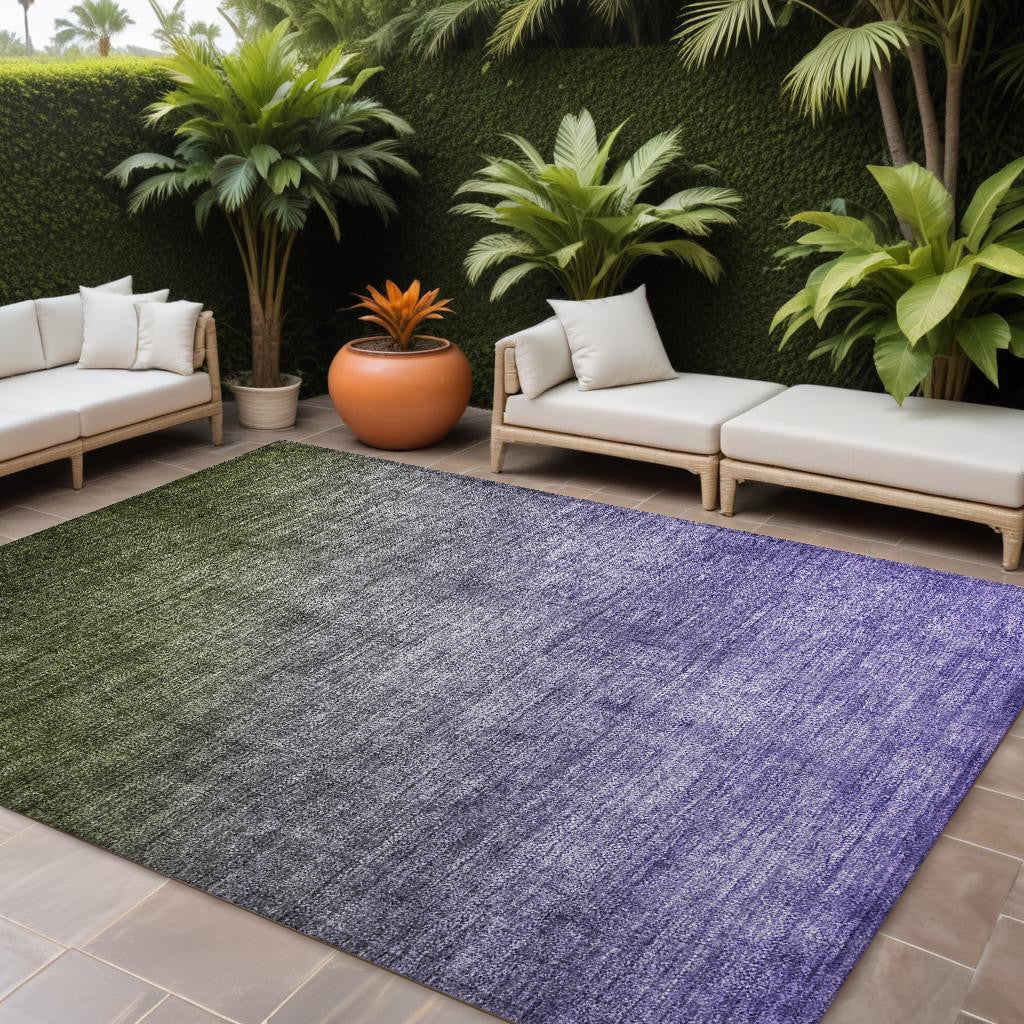 10' X 14' Olive Green And Purple Ombre Washable Non Skid Indoor Outdoor Area Rug