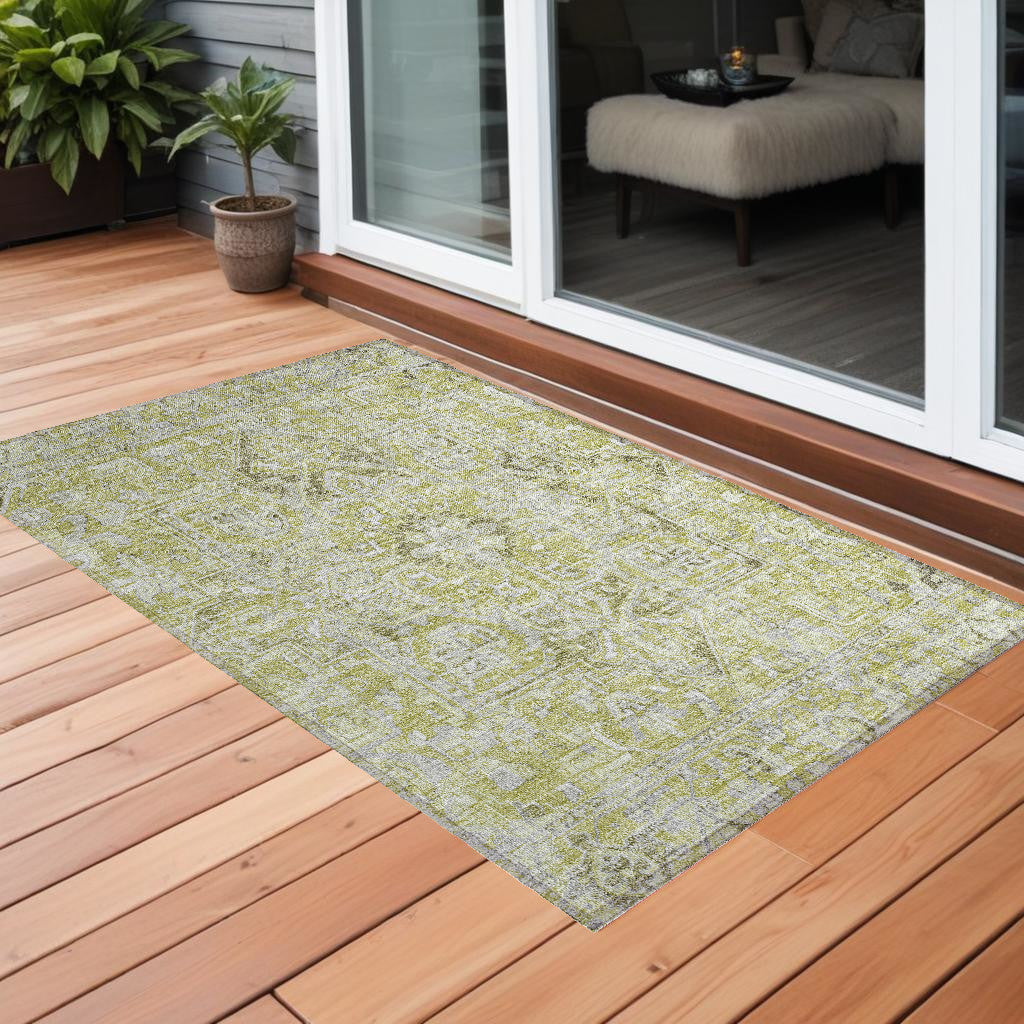 3' X 5' Artichoke Green Oriental Washable Non Skid Indoor Outdoor Area Rug