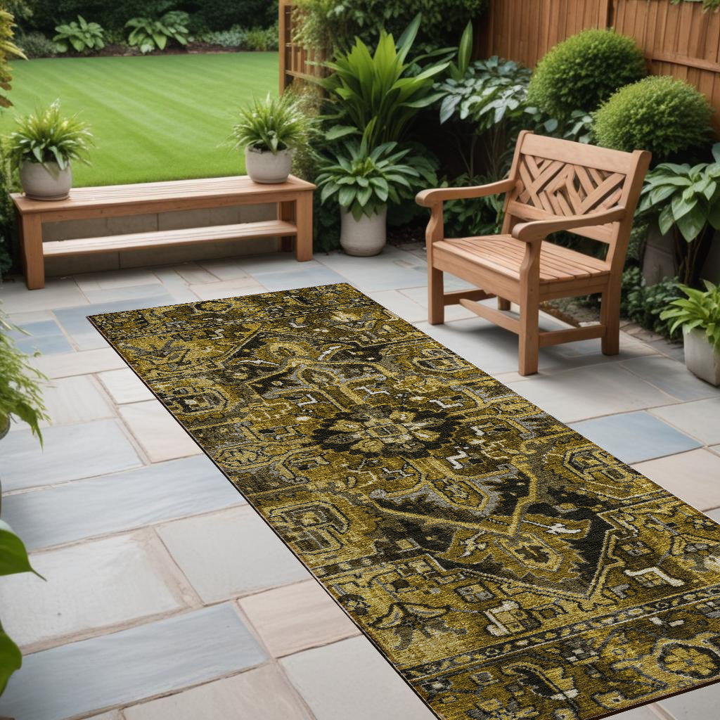 8' Runner Coffee And Gray Oriental Washable Non Skid Indoor Outdoor Runner Rug