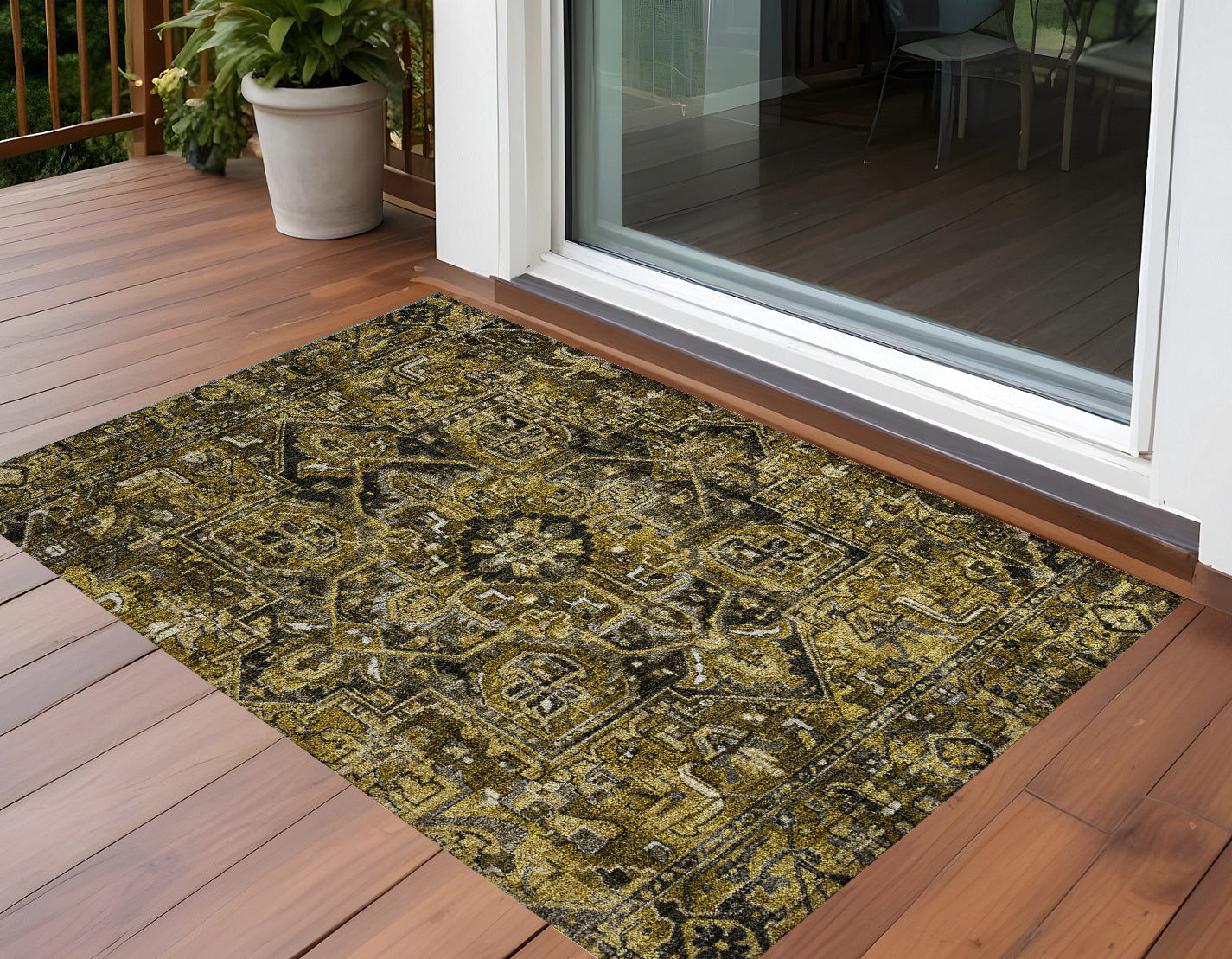 3' X 5' Coffee And Gray Oriental Washable Non Skid Indoor Outdoor Area Rug