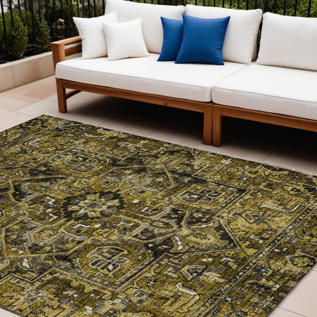 9' X 12' Coffee And Gray Oriental Washable Non Skid Indoor Outdoor Area Rug