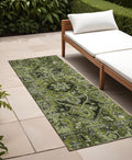 8' Runner Olive Green And Dark Green Oriental Washable Non Skid Indoor Outdoor Runner Rug