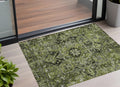 3' X 5' Olive Green And Dark Green Oriental Washable Non Skid Indoor Outdoor Area Rug