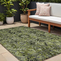 10' X 14' Olive Green And Dark Green Oriental Washable Non Skid Indoor Outdoor Area Rug