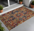 3' X 5' Red Orange And Blue Oriental Washable Non Skid Indoor Outdoor Area Rug