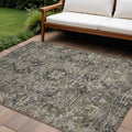 10' X 14' Taupe And Dark Taupe Oriental Washable Non Skid Indoor Outdoor Area Rug