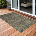 3' X 5' Dark Moss Green And Gray Oriental Washable Non Skid Indoor Outdoor Area Rug