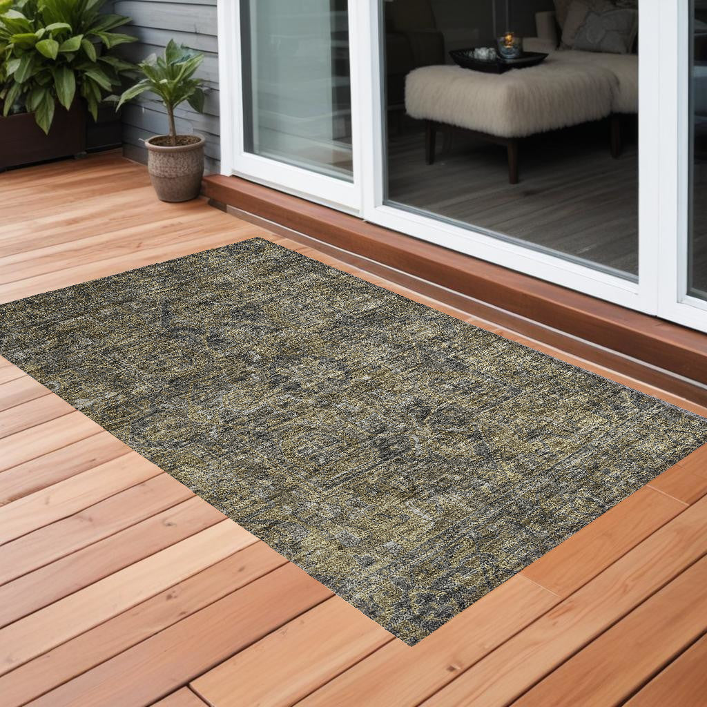 3' X 5' Dark Moss Green And Gray Oriental Washable Non Skid Indoor Outdoor Area Rug