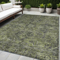 5' X 8' Moss Green And Gray Oriental Washable Non Skid Indoor Outdoor Area Rug