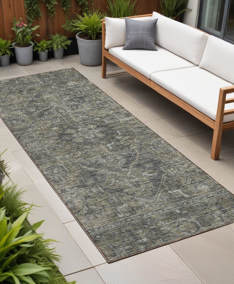 8' Runner Brown And Black Oriental Washable Non Skid Indoor Outdoor Runner Rug