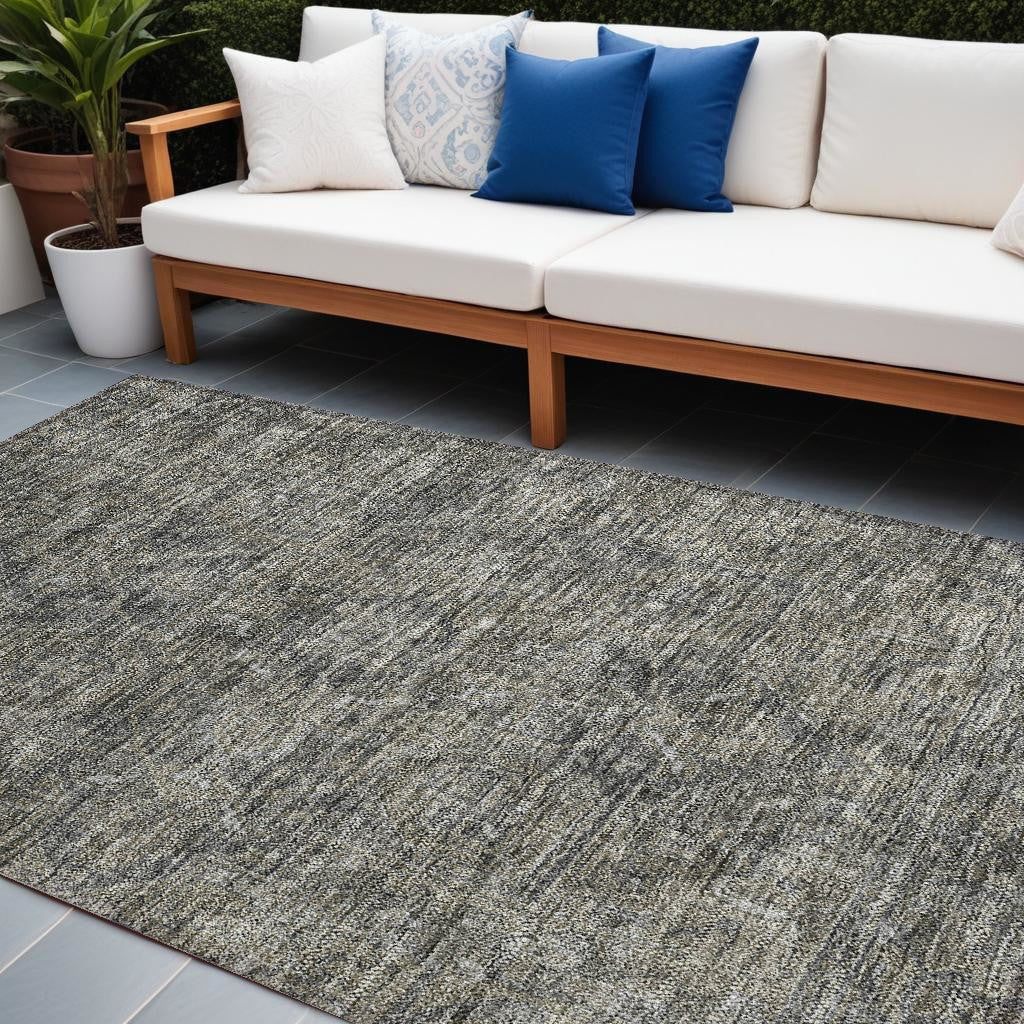 10' X 14' Brown And Black Oriental Washable Non Skid Indoor Outdoor Area Rug