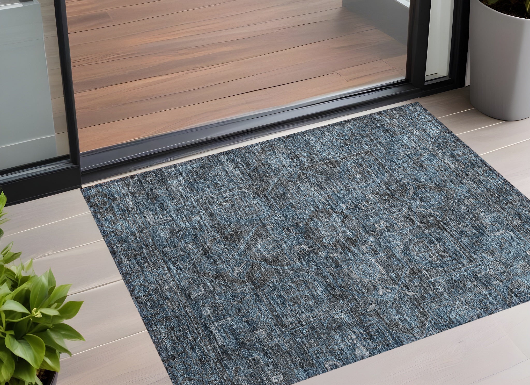 2' X 3' Navy And Black Oriental Washable Non Skid Indoor Outdoor Area Rug