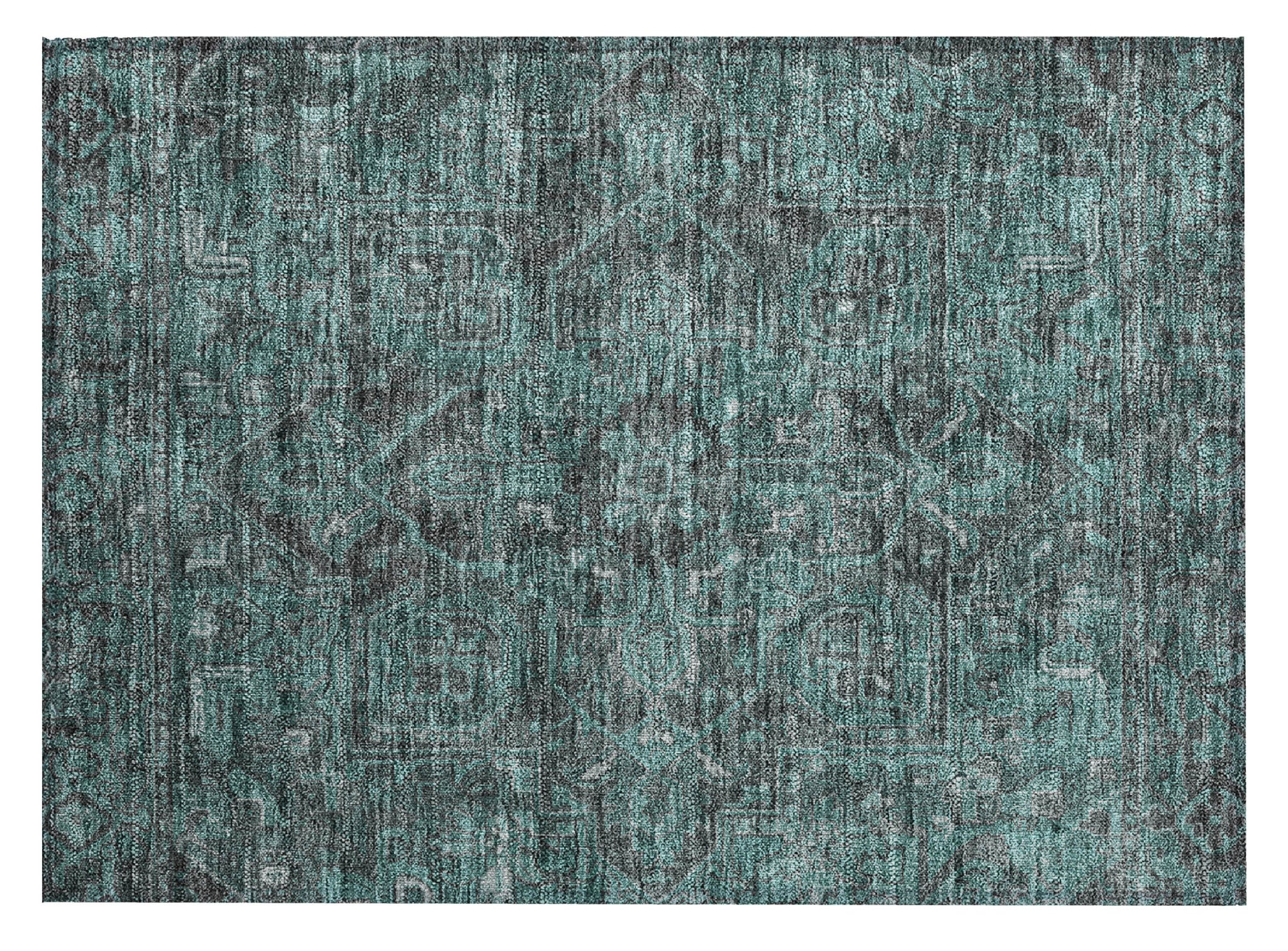 2' X 3' Turquoise Oriental Washable Non Skid Indoor Outdoor Area Rug