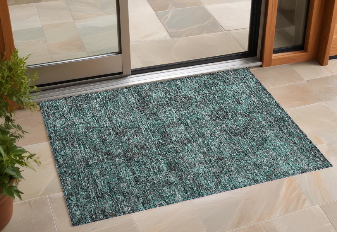 3' X 5' Turquoise Oriental Washable Non Skid Indoor Outdoor Area Rug