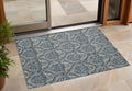 3' X 5' Blue And Cream Damask Washable Non Skid Indoor Outdoor Area Rug