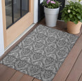 2' X 3' Gray Damask Washable Non Skid Indoor Outdoor Area Rug