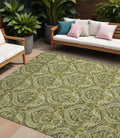 10' X 14' Green Damask Washable Non Skid Indoor Outdoor Area Rug