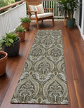 8' Runner Taupe And Beige Damask Washable Non Skid Indoor Outdoor Runner Rug