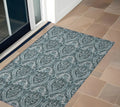 2' X 3' Teal Damask Washable Non Skid Indoor Outdoor Area Rug