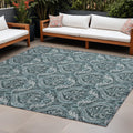 10' X 14' Teal Damask Washable Non Skid Indoor Outdoor Area Rug