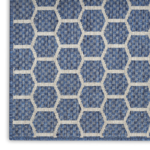 10 Blue And Ivory Geometric Indoor Outdoor Runner Rug