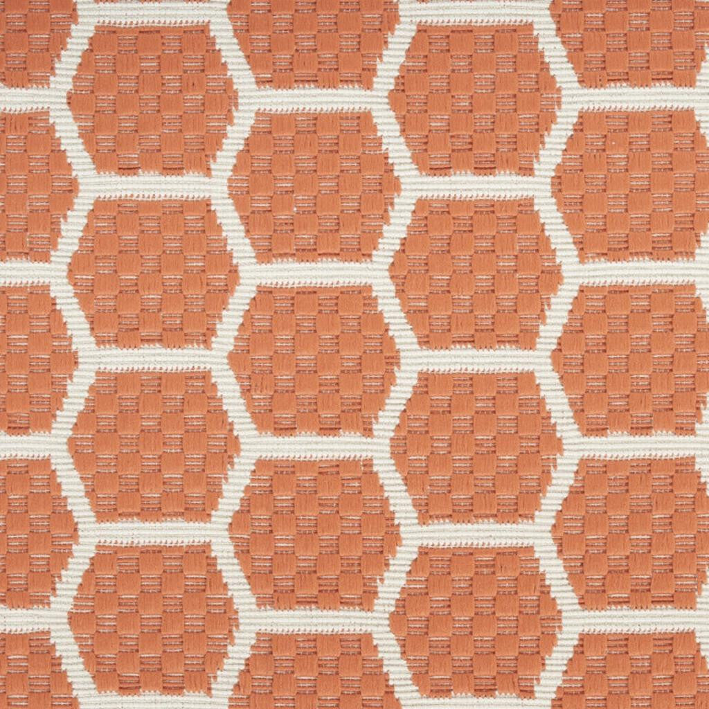 10 Coral And White Geometric Indoor Outdoor Runner Rug