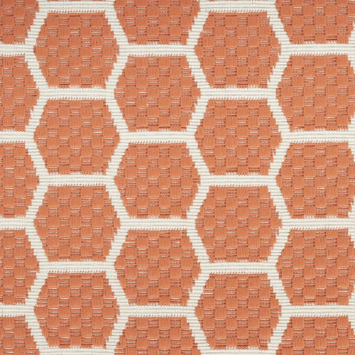 10 Coral And White Geometric Indoor Outdoor Runner Rug