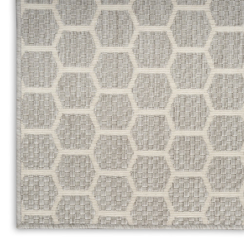 10 Gray And Ivory Geometric Indoor Outdoor Runner Rug