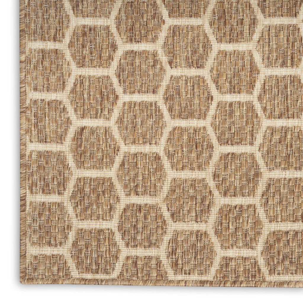 10 Natural And Beige Geometric Indoor Outdoor Runner Rug