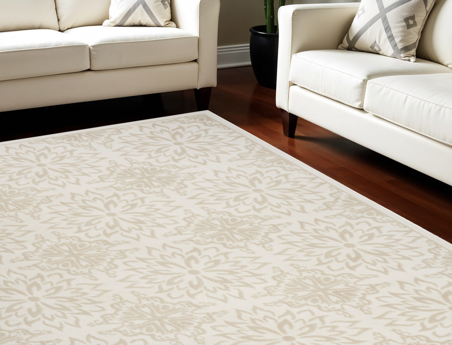 6' X 9' Beige and Ivory Floral Non Skid Area Rug