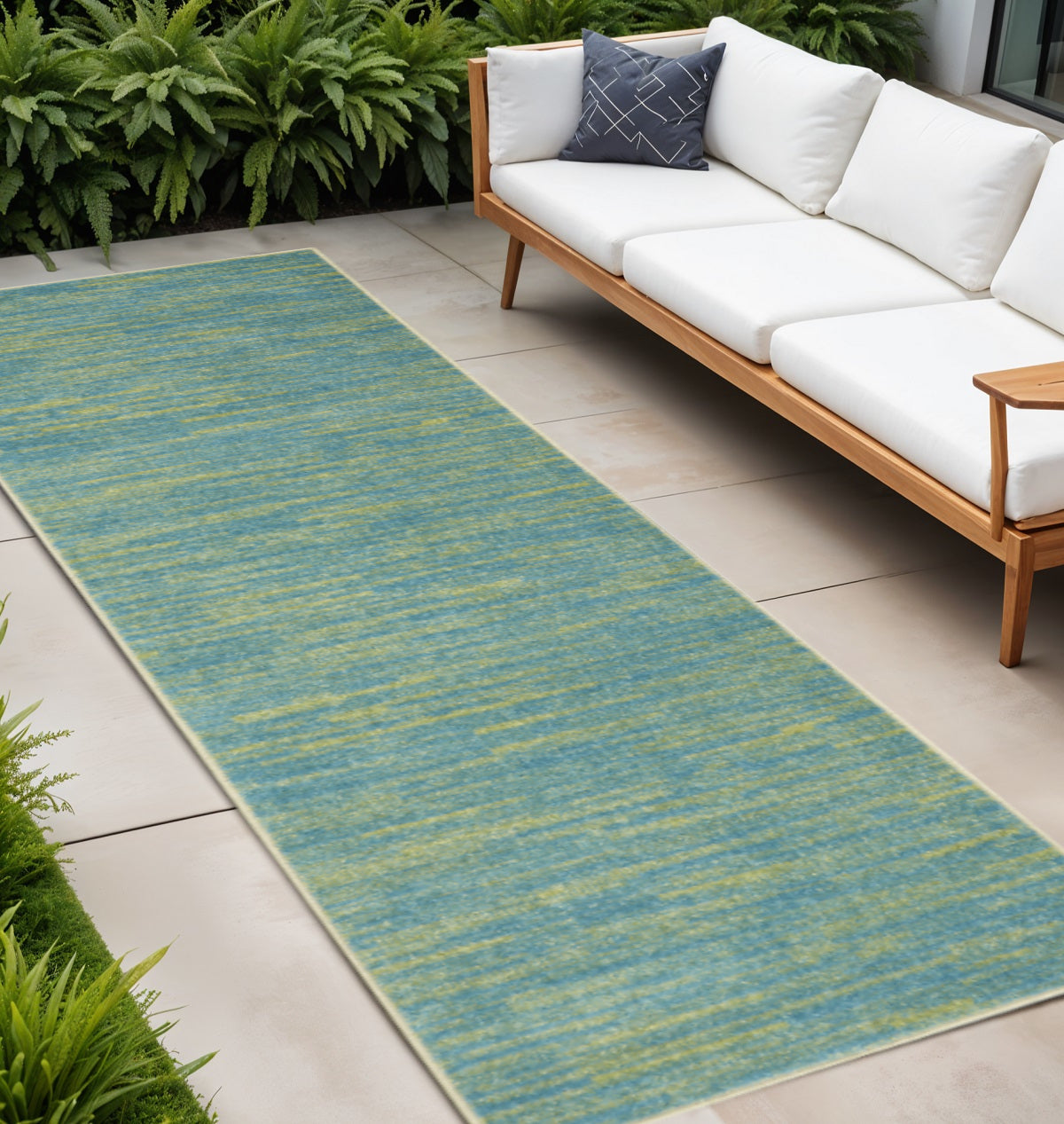 16 Blue And Green Indoor Outdoor Runner Rug
