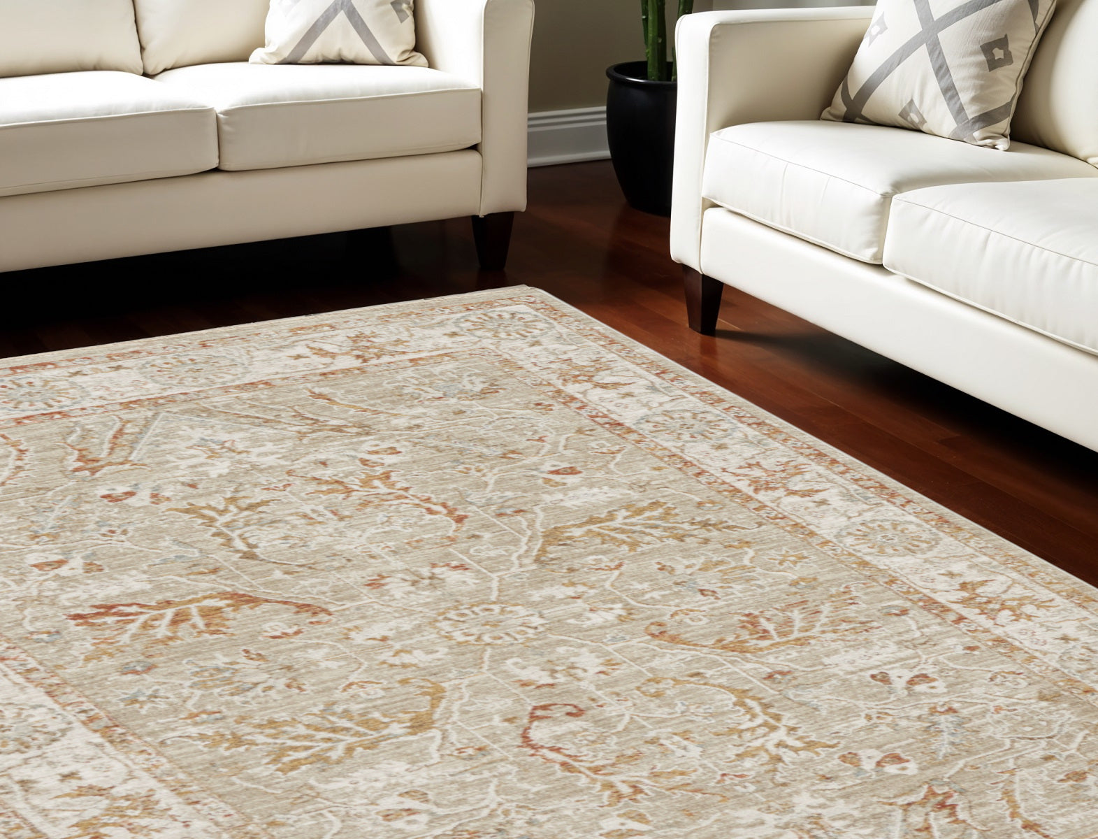 8' X 10' Green Floral Power Loom Distressed Area Rug With Fringe
