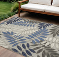 9 X 12 Gray Blue And Turquoise Palm Leaf Indoor Outdoor Area Rug