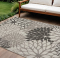 9 X 12 Gray And Silver Floral Indoor Outdoor Area Rug