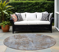 8' Round Mocha And Blue Round Abstract Washable Non Skid Indoor Outdoor Area Rug