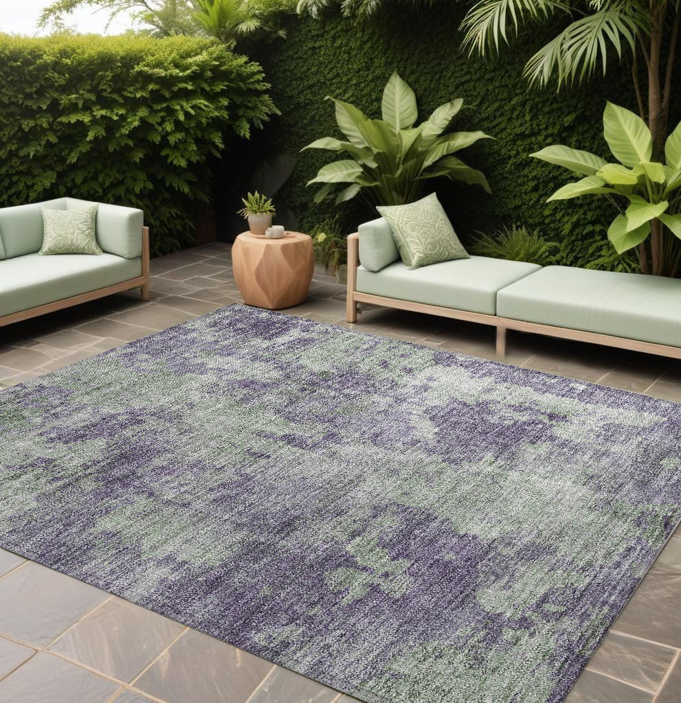 8' X 10' Purple And Green Abstract Washable Non Skid Indoor Outdoor Area Rug