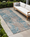8' Runner Teal And Taupe Abstract Washable Non Skid Indoor Outdoor Runner Rug