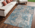 5' X 8' Teal And Taupe Abstract Washable Non Skid Indoor Outdoor Area Rug