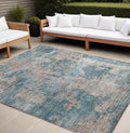 8' X 10' Teal And Taupe Abstract Washable Non Skid Indoor Outdoor Area Rug