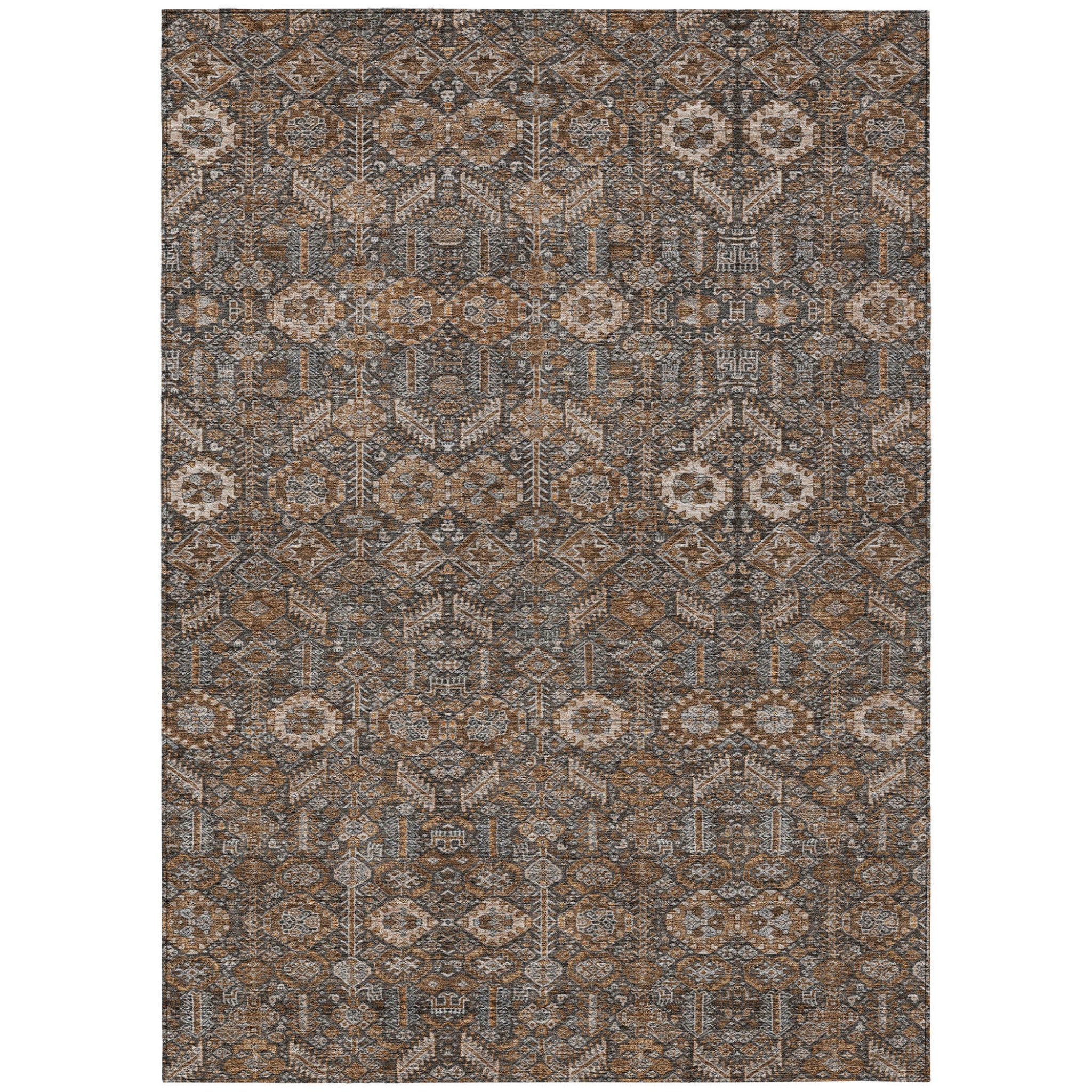 5' X 8' Chocolate Floral Washable Non Skid Indoor Outdoor Area Rug