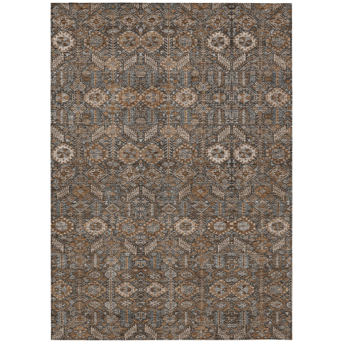 5' X 8' Chocolate Floral Washable Non Skid Indoor Outdoor Area Rug