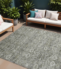 10' X 14' Cream And Tan Floral Washable Non Skid Indoor Outdoor Area Rug