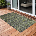 3' X 5' Blue And Green Floral Washable Non Skid Indoor Outdoor Area Rug