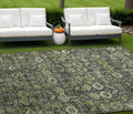 9' X 12' Blue And Green Floral Washable Non Skid Indoor Outdoor Area Rug