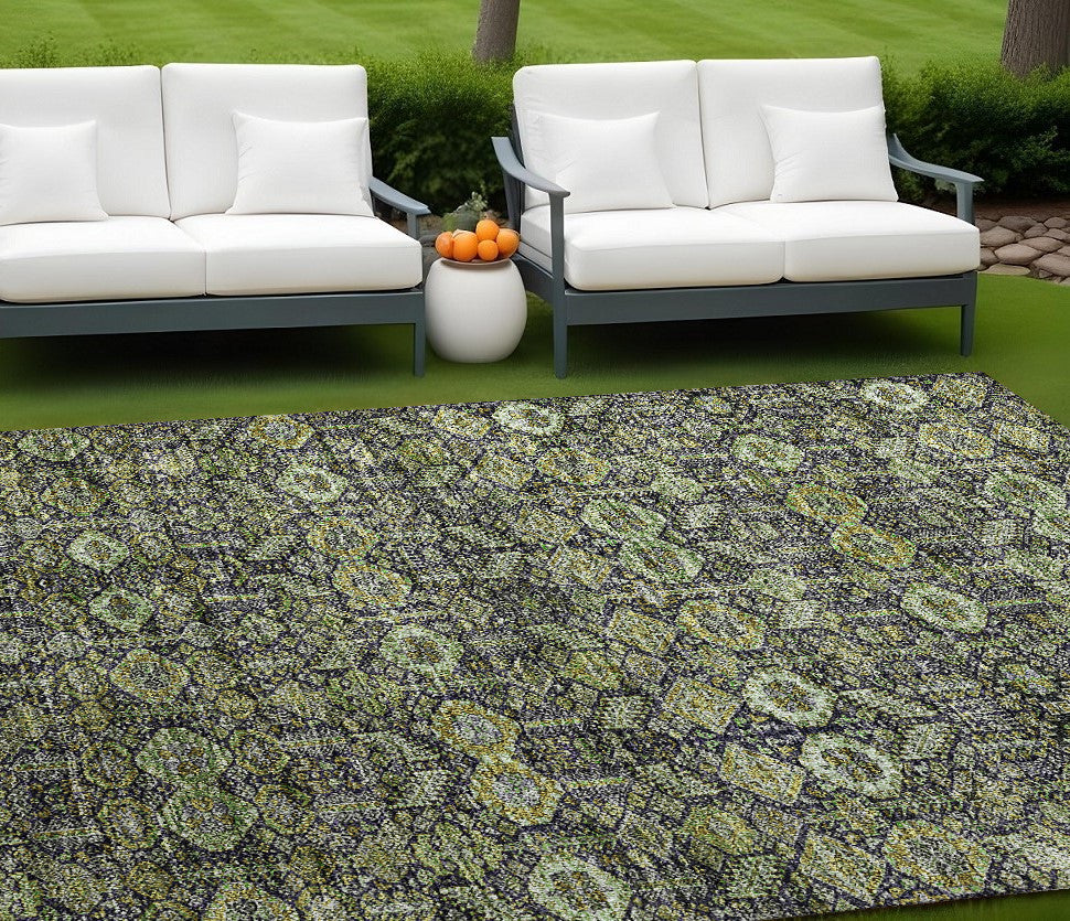 10' X 14' Blue And Green Floral Washable Non Skid Indoor Outdoor Area Rug